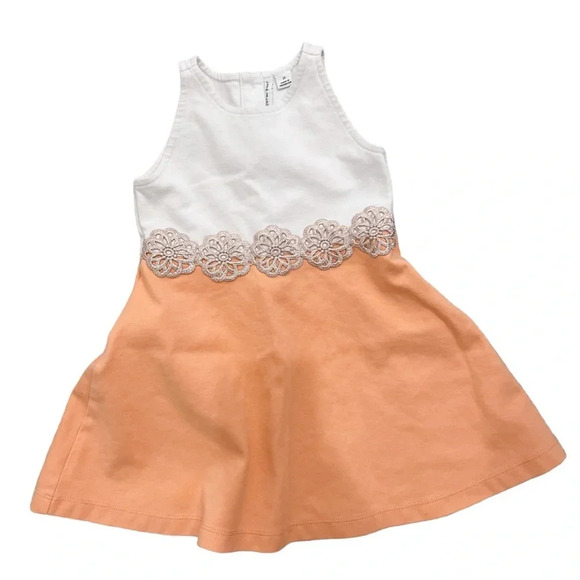Janie and Jack Peach and White Ponte Floral Embroidered Dress - Picture 1 of 5